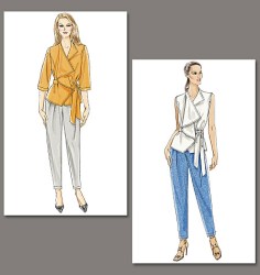 8657 Vogue Very Easy Loose Wrap Tops Sleeves or Not, Belt, Loose Crop Pants Pattern 14-20 Uncut 